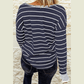Casey Navy Striped Color Block Buttoned Waffle Knit Shirt