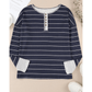 Casey Navy Striped Color Block Buttoned Waffle Knit Shirt