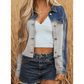 Devita Dusk Blue Color Block Patchwork Flap Detail Distress Denim Jacket