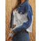 Devita Dusk Blue Color Block Patchwork Flap Detail Distress Denim Jacket
