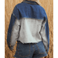 Devita Dusk Blue Color Block Patchwork Flap Detail Distress Denim Jacket