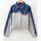 Devita Dusk Blue Color Block Patchwork Flap Detail Distress Denim Jacket