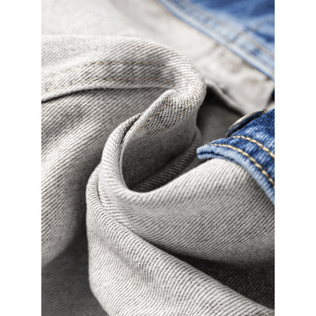 Devita Dusk Blue Color Block Patchwork Flap Detail Distress Denim Jacket