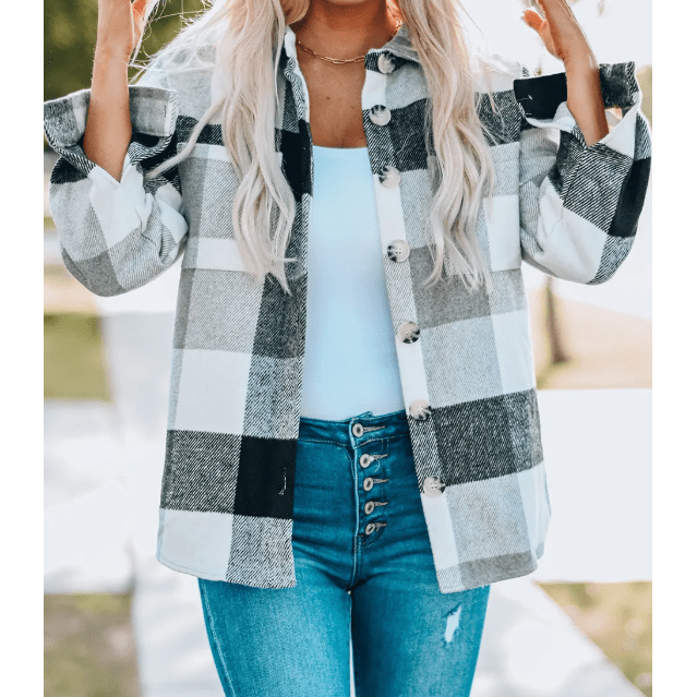 Chelly Grey Color Block Buttoned Jacket with Pocket