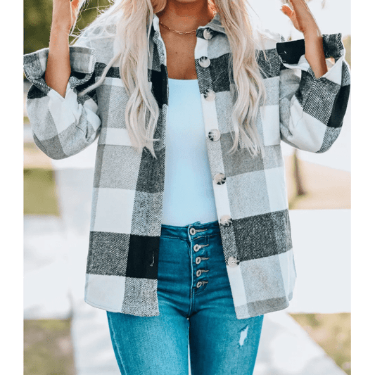 Chelly Grey Color Block Buttoned Jacket with Pocket