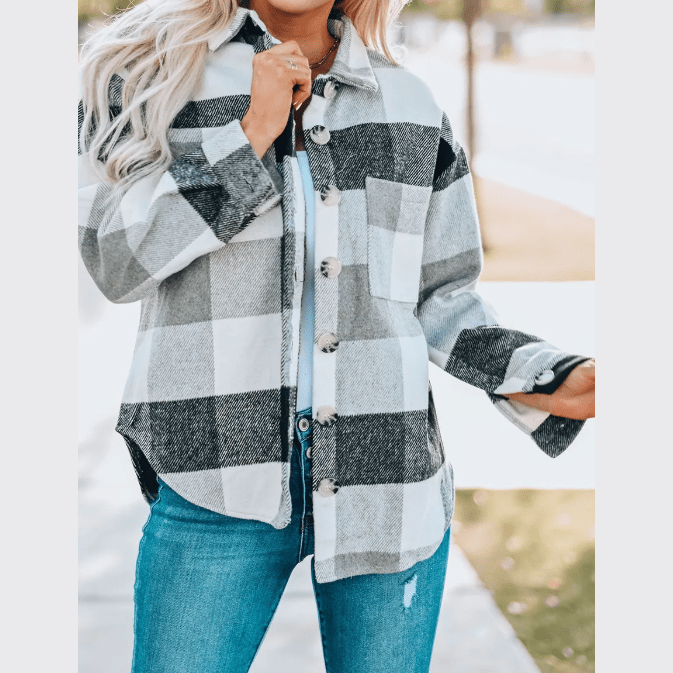 Chelly Grey Color Block Buttoned Jacket with Pocket