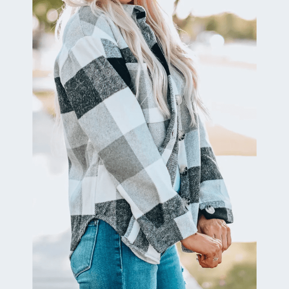 Chelly Grey Color Block Buttoned Jacket with Pocket
