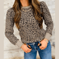 Brixley Khaki Ribbed Trim Leopard Print Long Sleeve Top