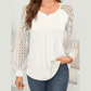 Holland White Lace Patchwork Long Raglan Sleeve Pleated Top