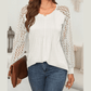 Holland White Lace Patchwork Long Raglan Sleeve Pleated Top