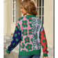 Bekie Green Open Front Floral Knitted Cardigan