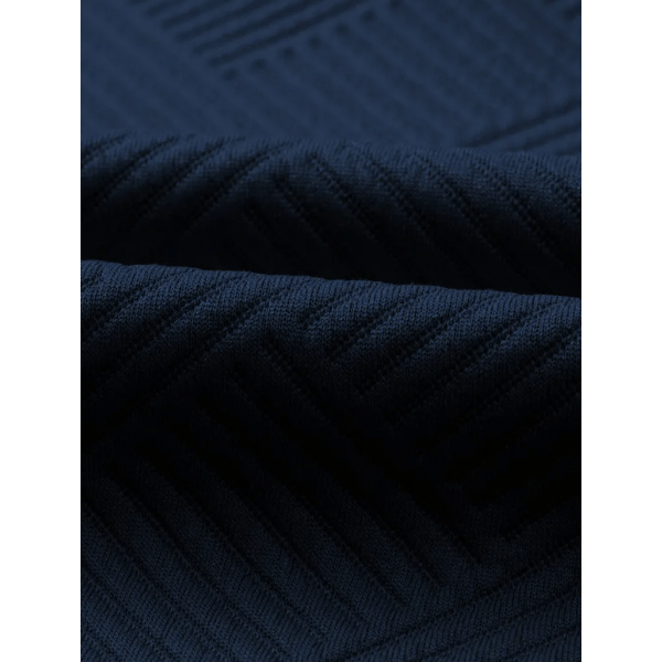 Pennie Navy Textured Collared V Neck Top and Wide Leg Pants Set