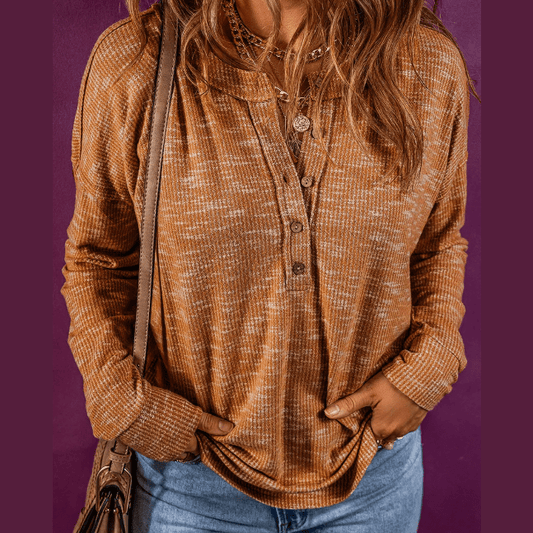 RTS Stellan Mustard Rib Knit Drop Shoulder Long Sleeve Henley Top