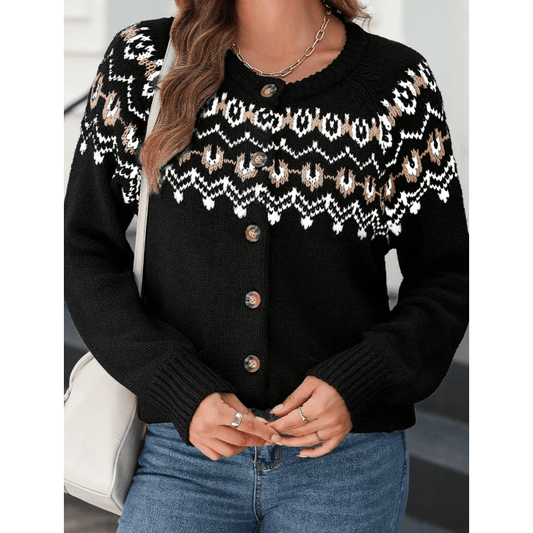 Tamia Black Western Fashion Abstract Printed Cardigan Sweater