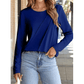 Indy Navy Asymmetric Seam Detail Solid Color Long Sleeve Top