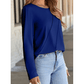 Indy Navy Asymmetric Seam Detail Solid Color Long Sleeve Top