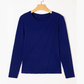 Indy Navy Asymmetric Seam Detail Solid Color Long Sleeve Top