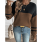 Frida Brown Color Block Knit Striped Sleeve Detail Casual Sweater