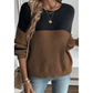 Frida Brown Color Block Knit Striped Sleeve Detail Casual Sweater