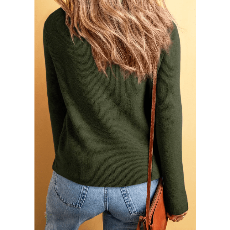 Leigh Green Lightweight Ribbed Knit Button Front V Neck Cardigan