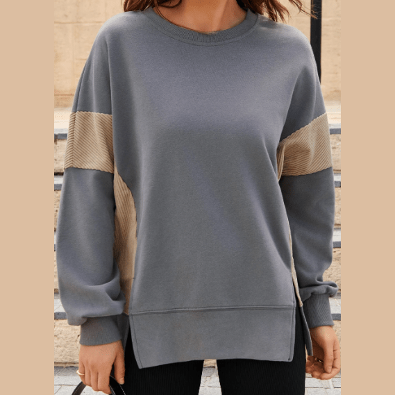 Gale Grey Corduroy Patched Side Slit Sweatshirt