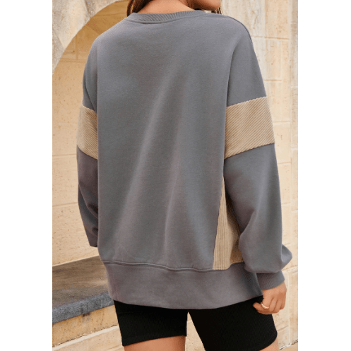 Gale Grey Corduroy Patched Side Slit Sweatshirt