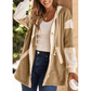 Bonnel Beige Waffle Contrast Knit Color Block Patchwork Button Front Oversize Hoodie