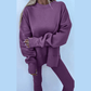 Mylah Orchid Mist Oversize Slit Sweatshirt Ribbed Leggings 2pcs Set