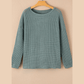 Jenee Green Waffle Knit Drop Shoulder Long Sleeve Top