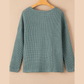 Jenee Green Waffle Knit Drop Shoulder Long Sleeve Top