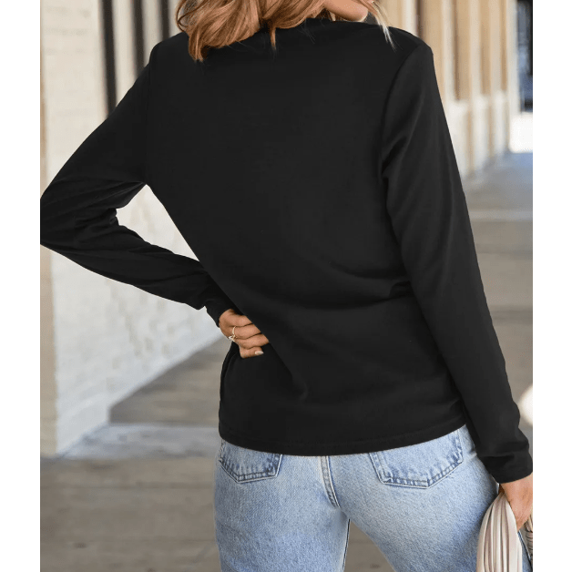 Farzana Black Dahlia Exposed Seam Crew Neck Long Sleeve Top