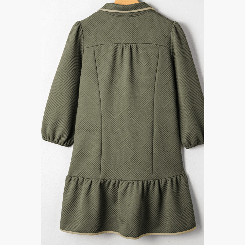 Ophelia Jungle Green Quarter Zip Collar Bracelet Sleeve Textured Mini Dress