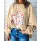 Elodie Pale Khaki Blossom Floral Applique Baggy Pullover Sweatshirt