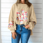 Elodie Pale Khaki Blossom Floral Applique Baggy Pullover Sweatshirt
