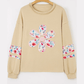 Elodie Pale Khaki Blossom Floral Applique Baggy Pullover Sweatshirt