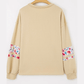 Elodie Pale Khaki Blossom Floral Applique Baggy Pullover Sweatshirt