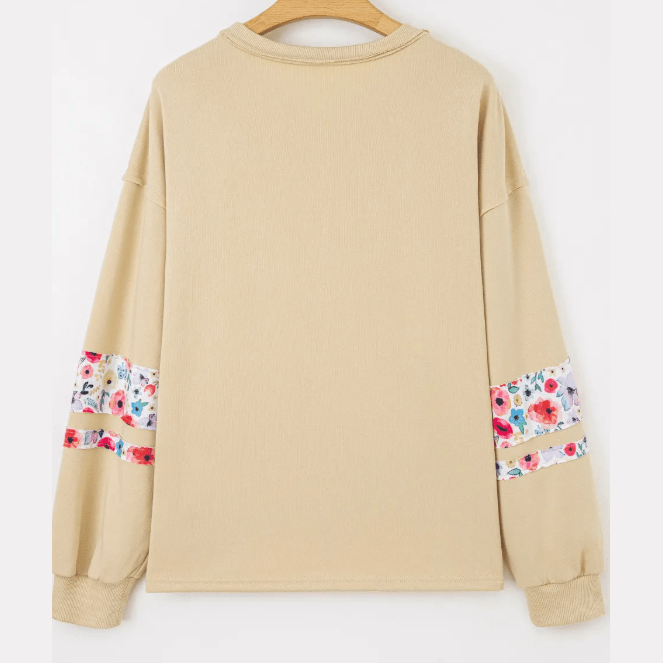 Elodie Pale Khaki Blossom Floral Applique Baggy Pullover Sweatshirt