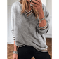 Ember Grey Varsity Contrast Striped Trim V Neck Sweatshirt