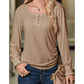 Jamey Khaki U Neck Smocked Cuffs Side Drawstring Henley Top