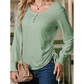 Jamey Light Green U Neck Smocked Cuffs Side Drawstring Henley Top