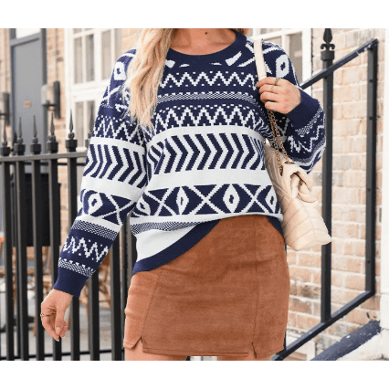 Sunnie Navy Abstract Print Pullover Sweater