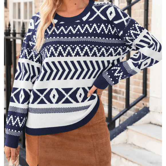 Sunnie Navy Abstract Print Pullover Sweater