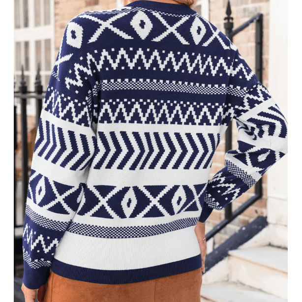 Sunnie Navy Abstract Print Pullover Sweater