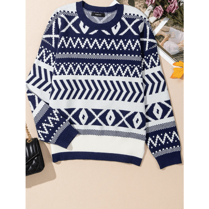 Sunnie Navy Abstract Print Pullover Sweater