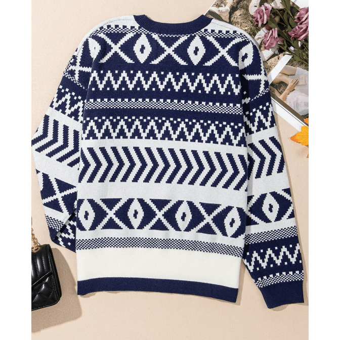Sunnie Navy Abstract Print Pullover Sweater