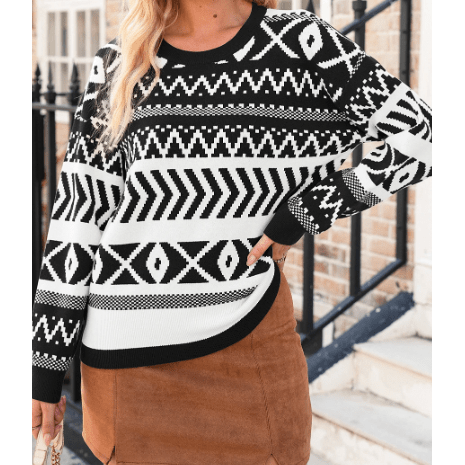 Sunnie Black Abstract Print Pullover Sweater