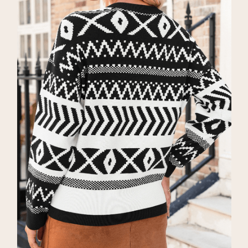 Sunnie Black Abstract Print Pullover Sweater
