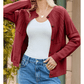 Izabelle Red Textured Detail Button Down Long Sleeve Sweater Cardigan
