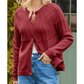 Izabelle Red Textured Detail Button Down Long Sleeve Sweater Cardigan