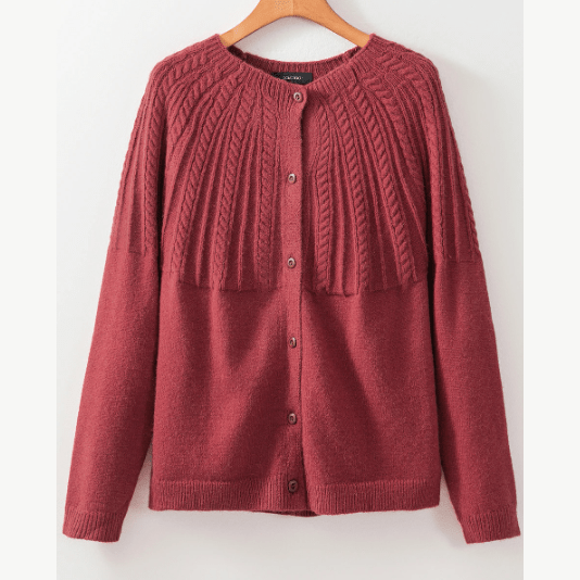 Izabelle Red Textured Detail Button Down Long Sleeve Sweater Cardigan